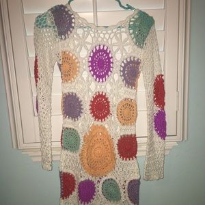 Petite white multi crochet patchwork dress